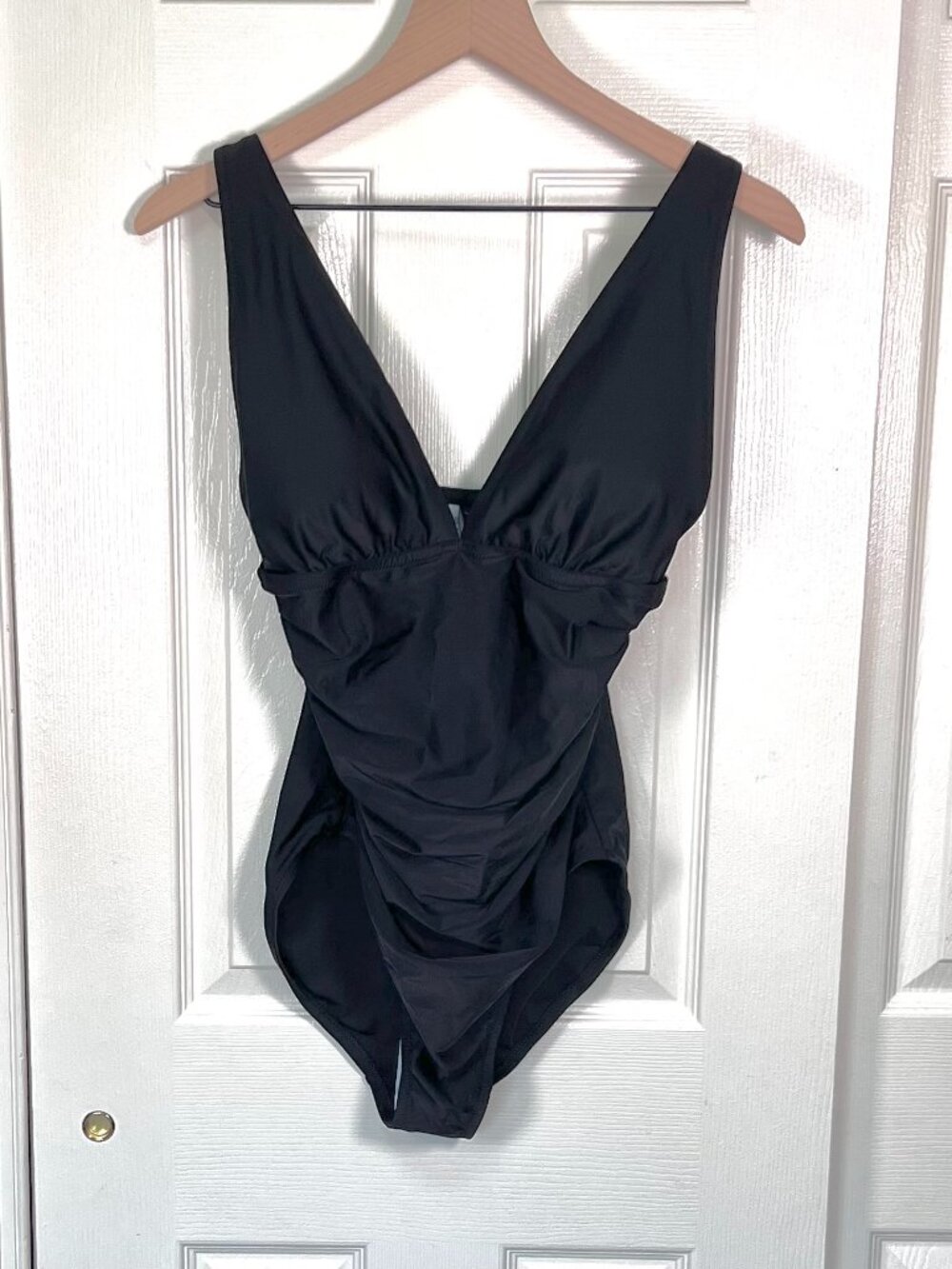 J. Crew Factory Ruche One Piece Swimsuit with Adjustable Strap Black SZ M NWT